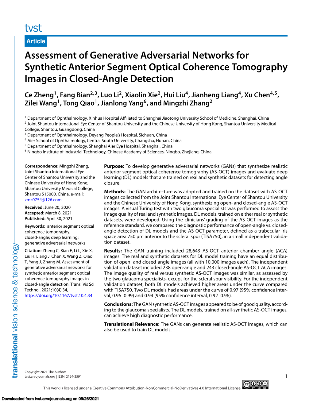 Assessment of Generative Adversarial Networks for Synthetic Anterior Segment Optical Coherence Tomography Images in Closed-Angle Detection