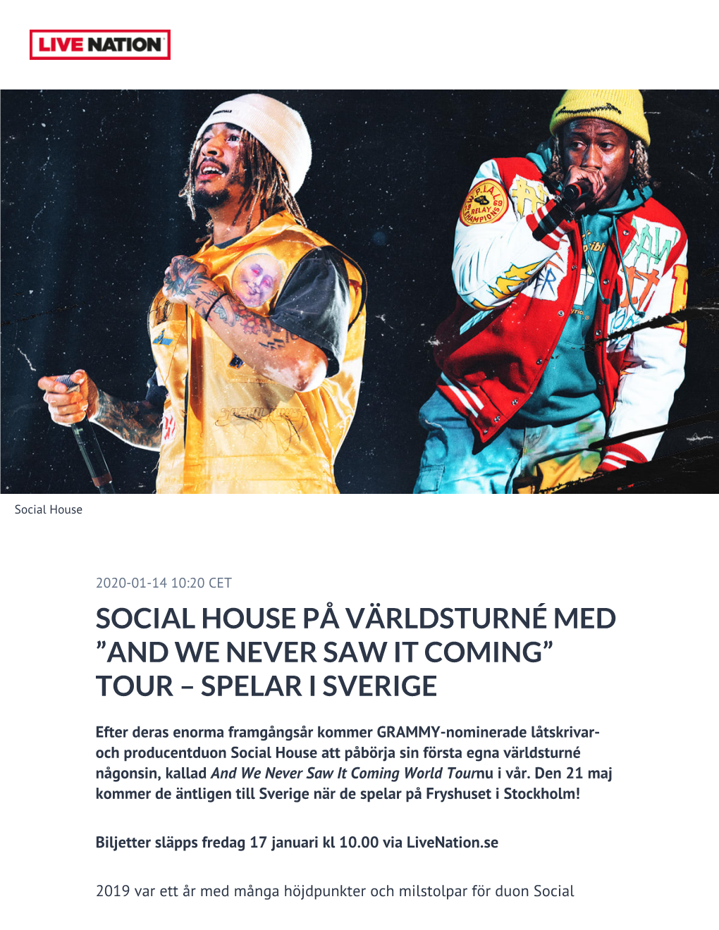 Social House På Världsturné Med ”And We Never Saw It Coming” Tour – Spelar I Sverige