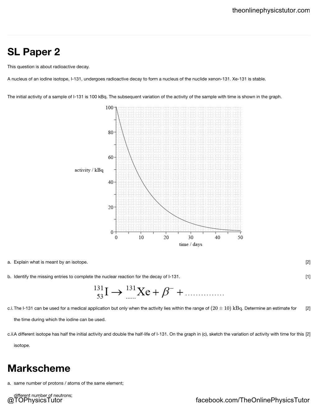 SL Paper 2 Markscheme