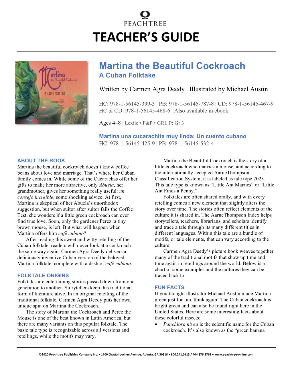 Martina the Beautiful Cockroach Teacher's Guide