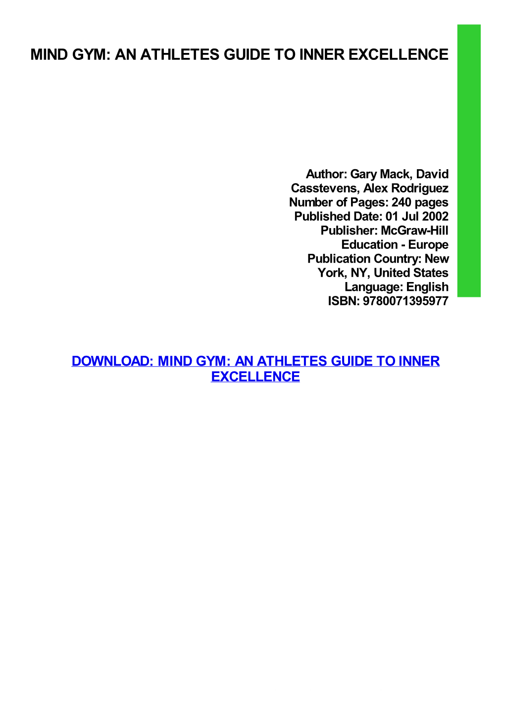 Mind Gym: an Athletes Guide to Inner Excellence Download Free