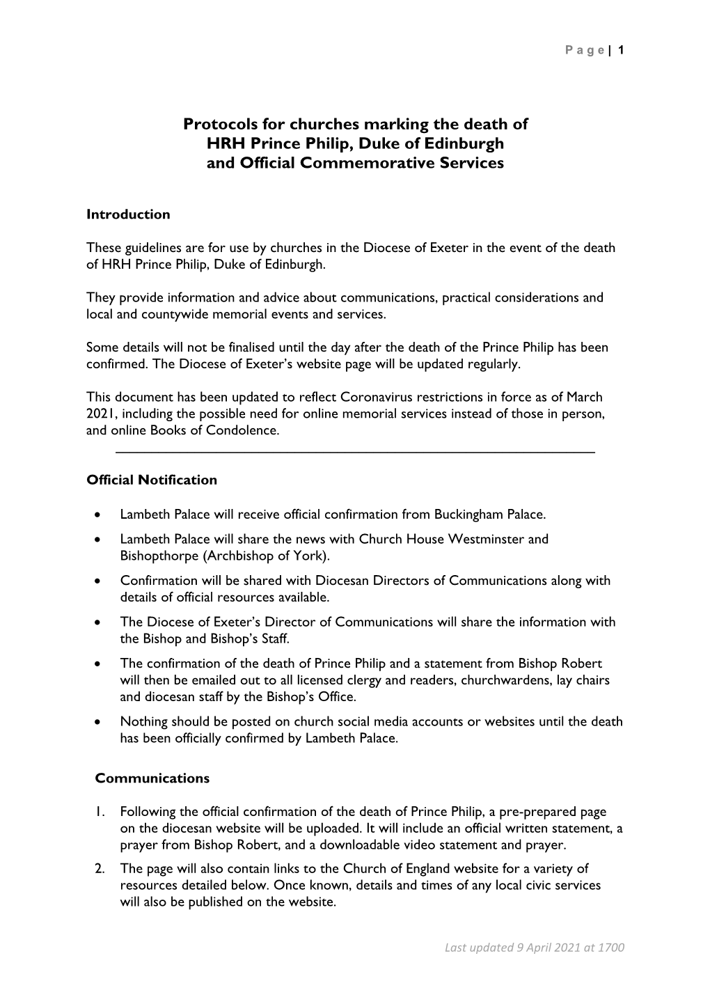 Protocols for Churches Marking the Death of HRH the Duke of Edinburgh