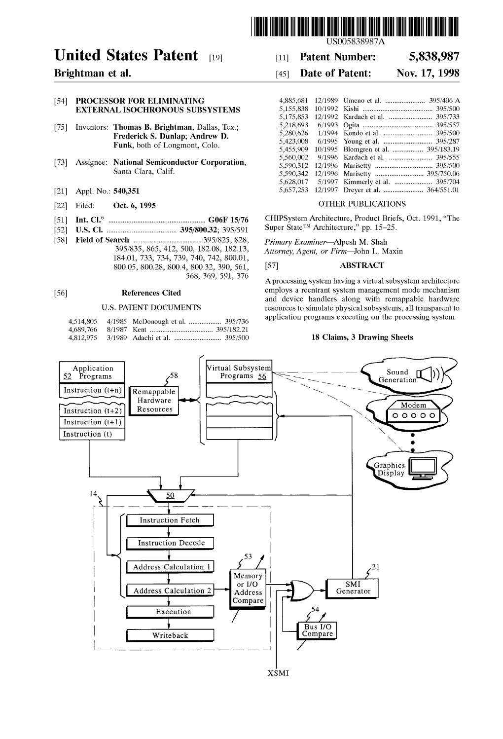 United States Patent (19) 11 Patent Number: 5,838,987 Sound LO)))