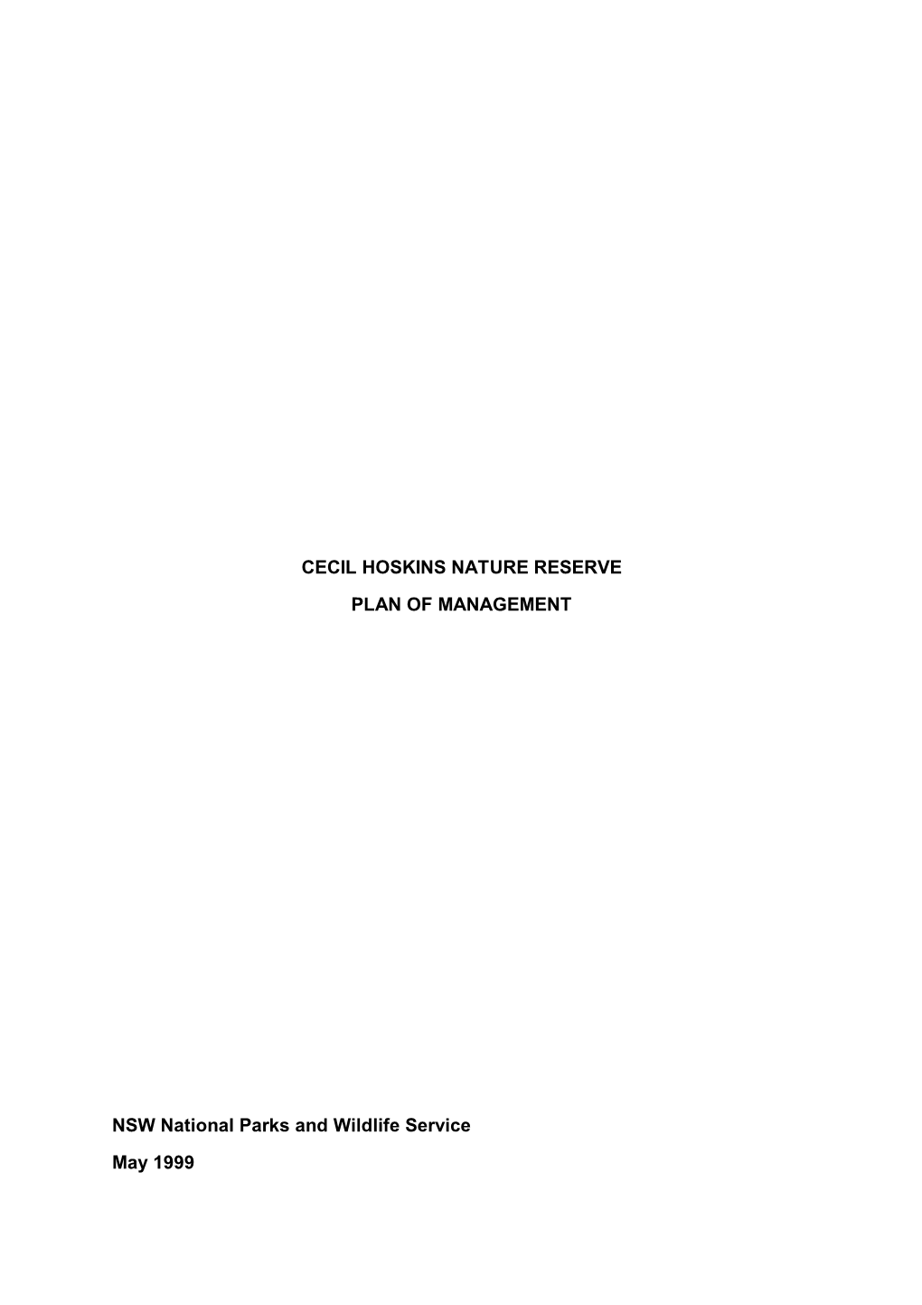 Cecil Hoskins Nature Reserve Plan of Management