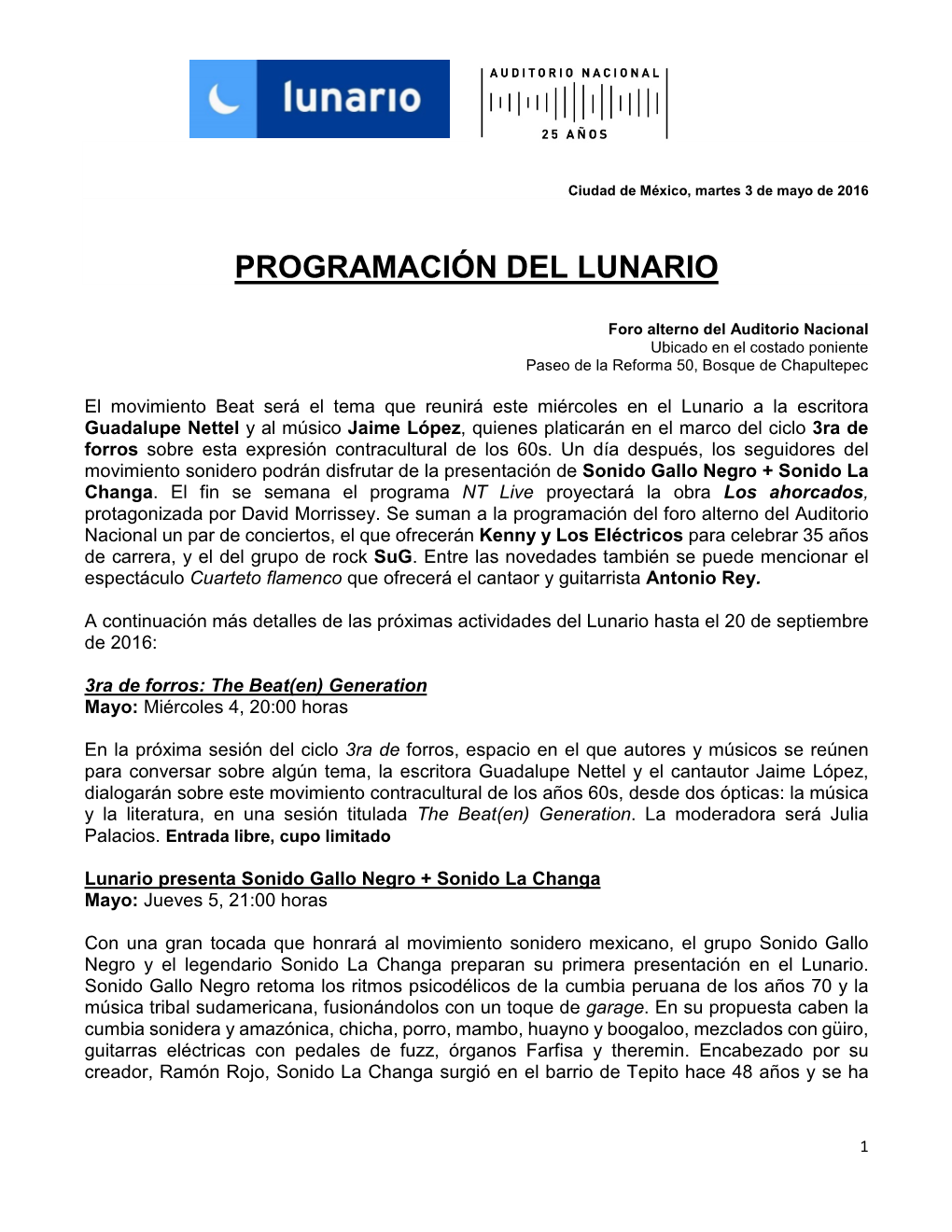 Programación Del Lunario