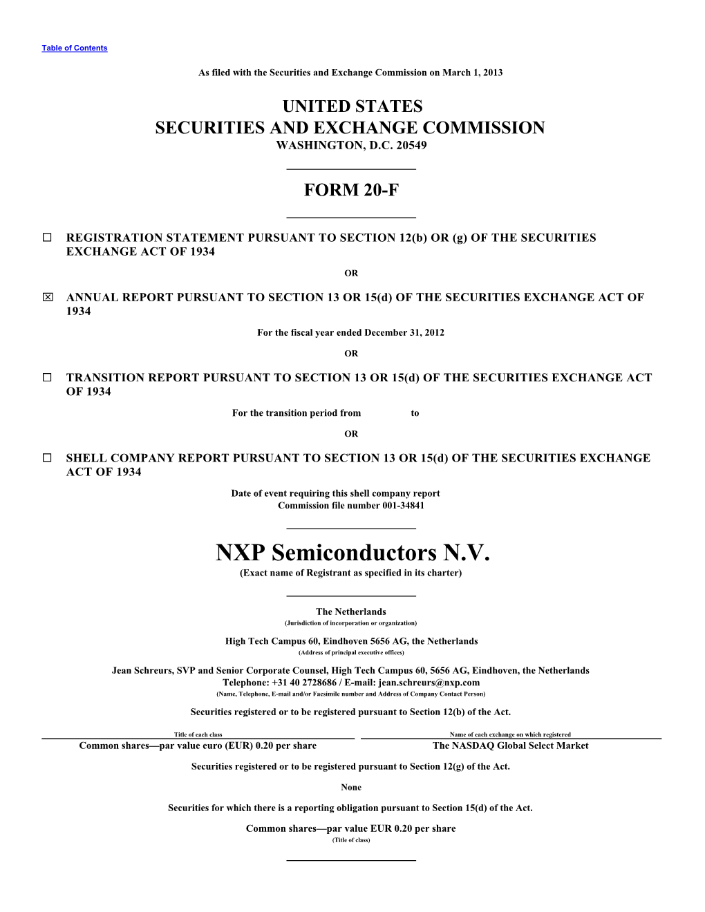 NXP Semiconductors N.V. (Exact Name of Registrant As Specified in Its Charter)