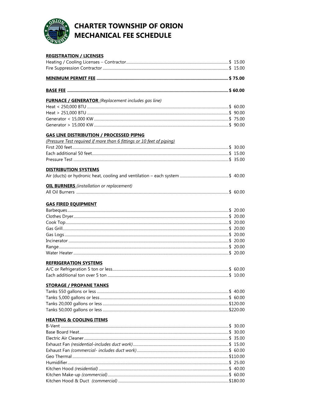 Mechanical Fee Schedule.Pdf