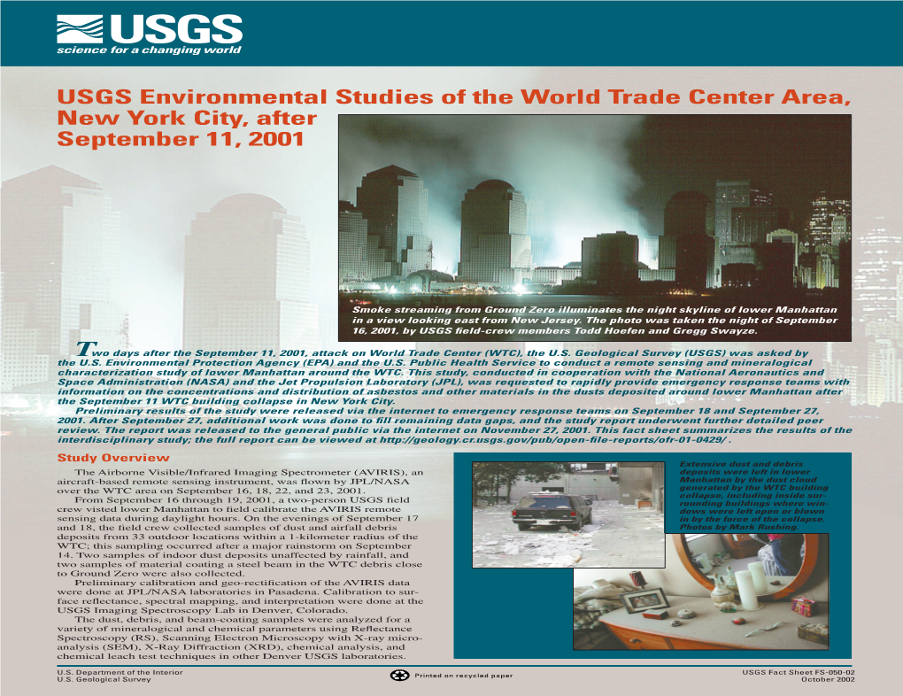 USGS Environmental Studies of the World Trade Center Area, New York City, After September 11, 2001