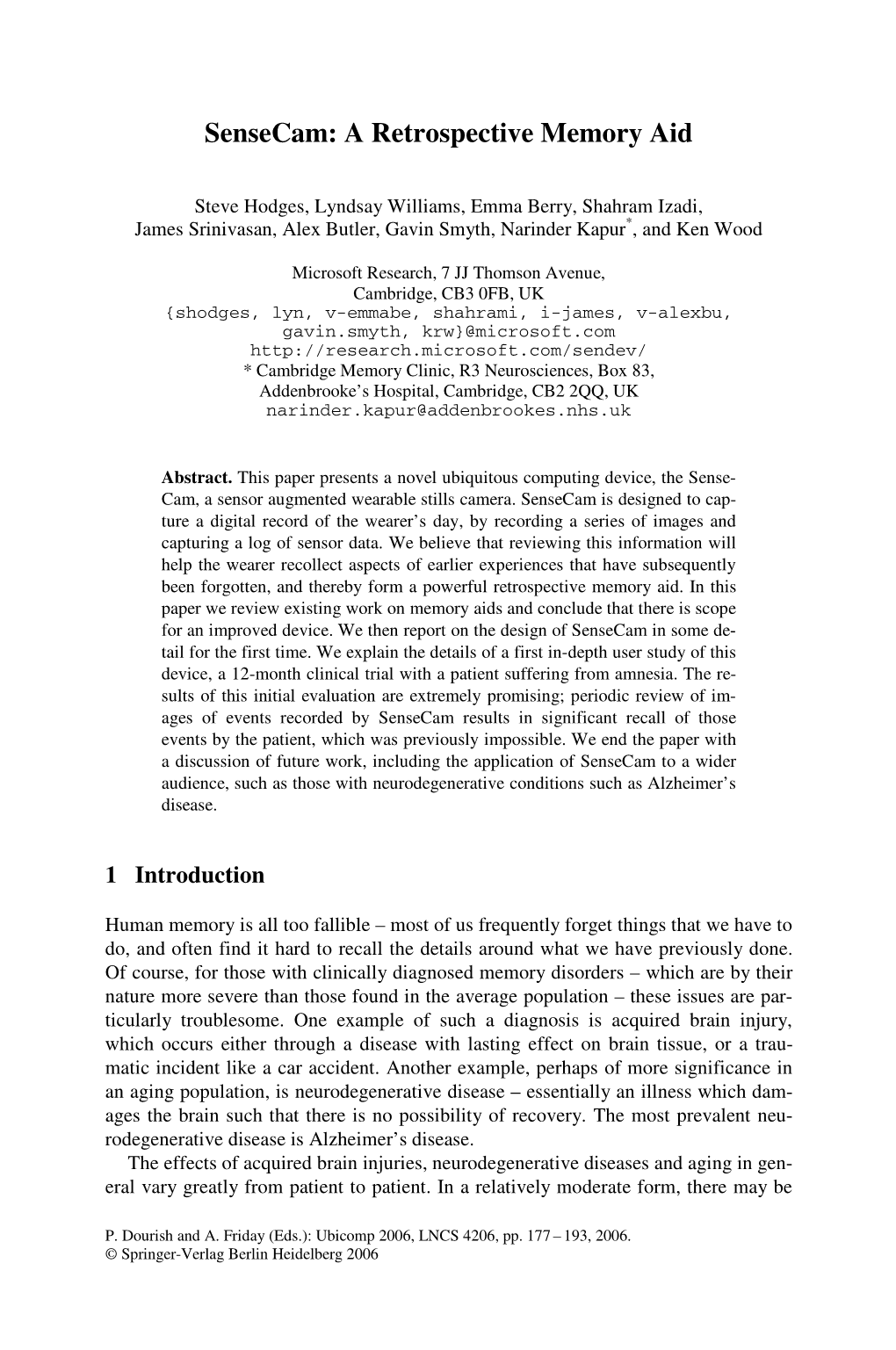 Sensecam: a Retrospective Memory Aid