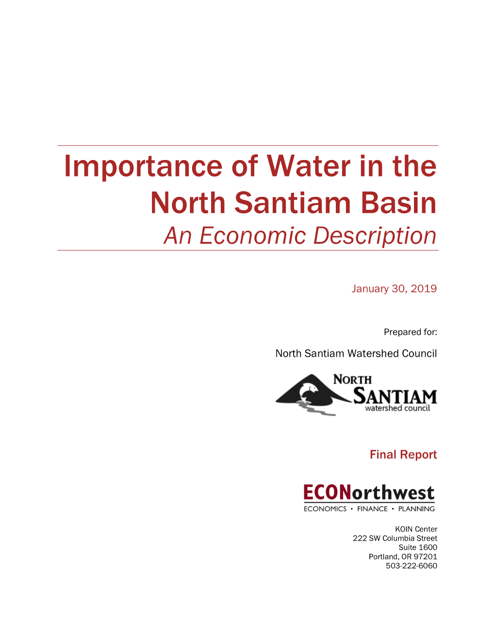 Economic Importance of Water in North Santiam Watershed