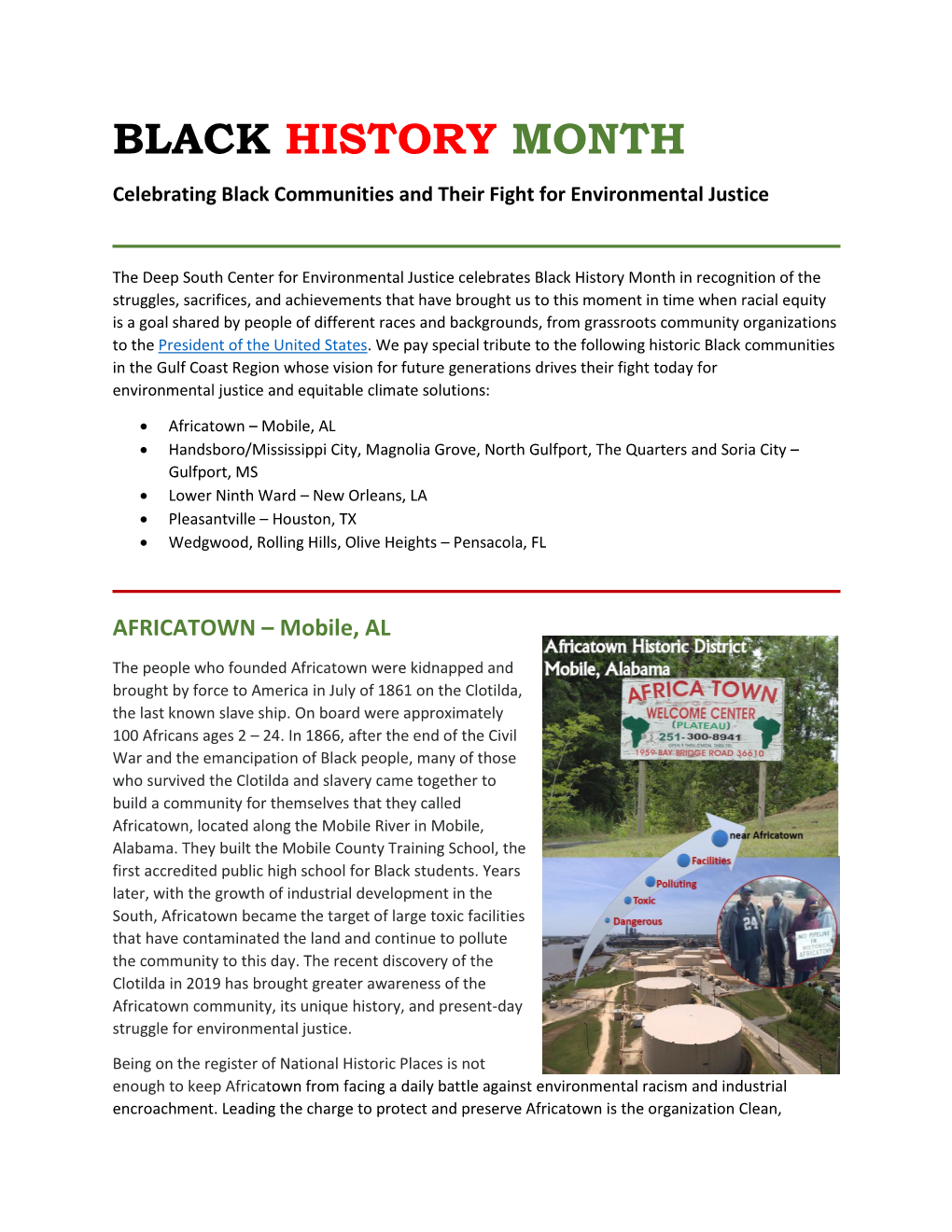 BLACK HISTORY MONTH Celebrating Black Communities and Their Fight for Environmental Justice