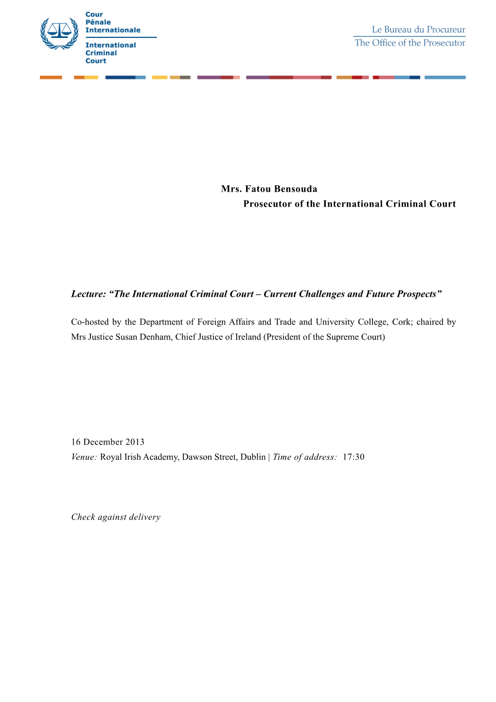 Lecture: “The International Criminal Court – Current Challenges and Future Prospects”