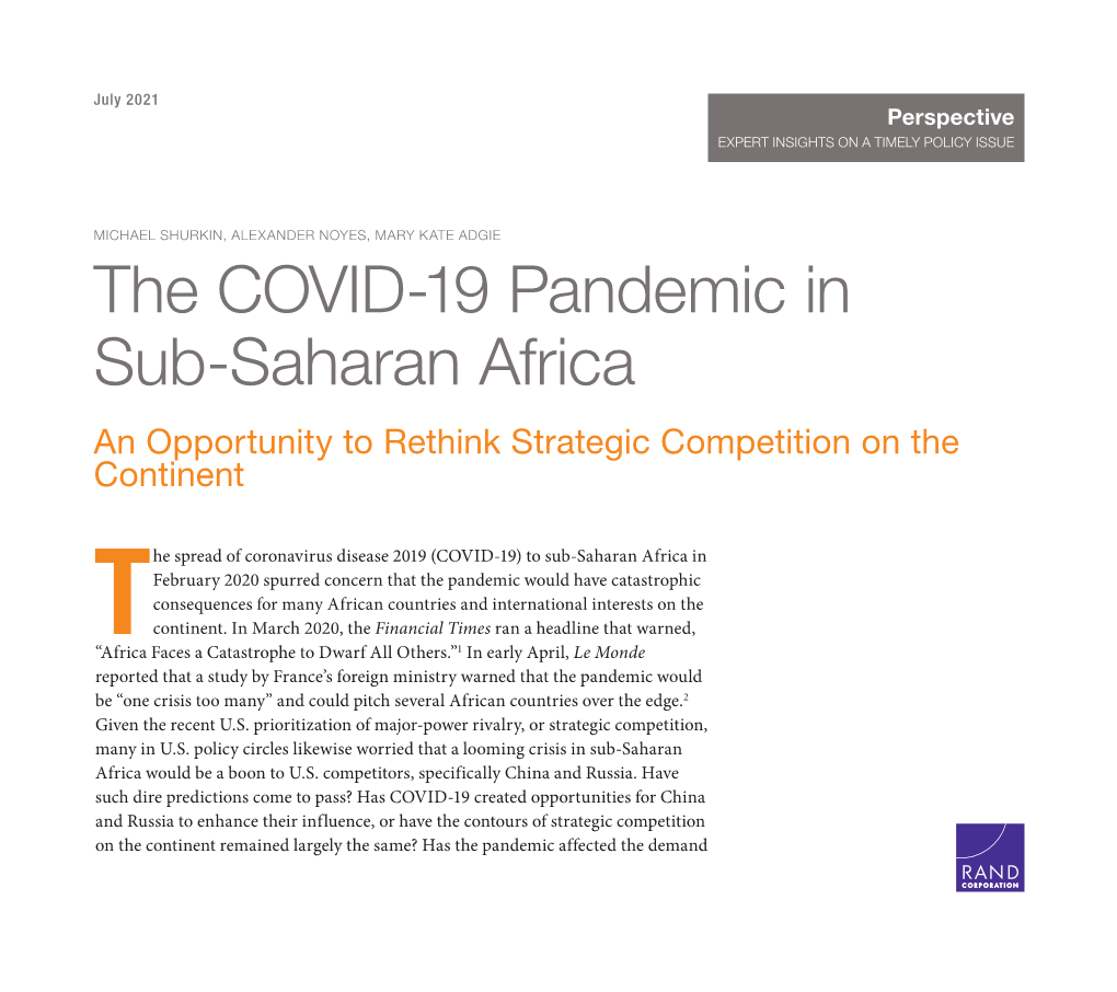 The COVID-19 Pandemic in Sub-Saharan Africa an Opportunity to Rethink Strategic Competition on the Continent