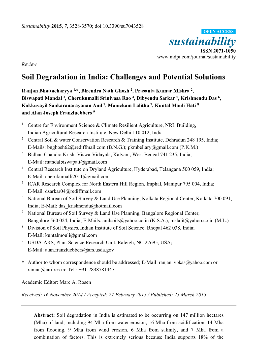 Soil Degradation in India: Challenges and Potential Solutions