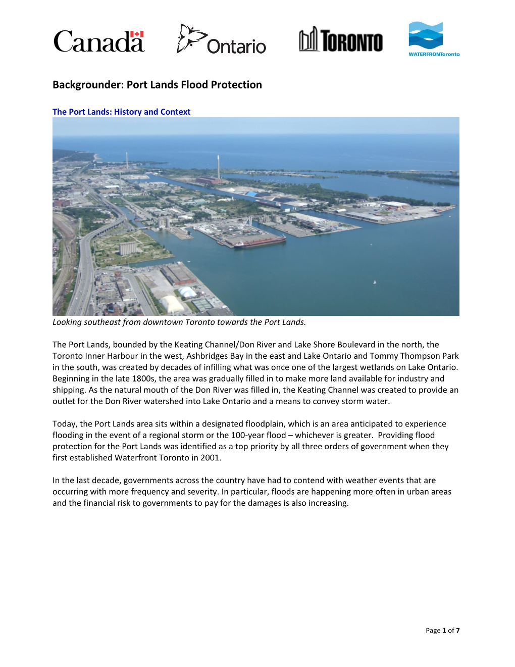 Backgrounder: Port Lands Flood Protection