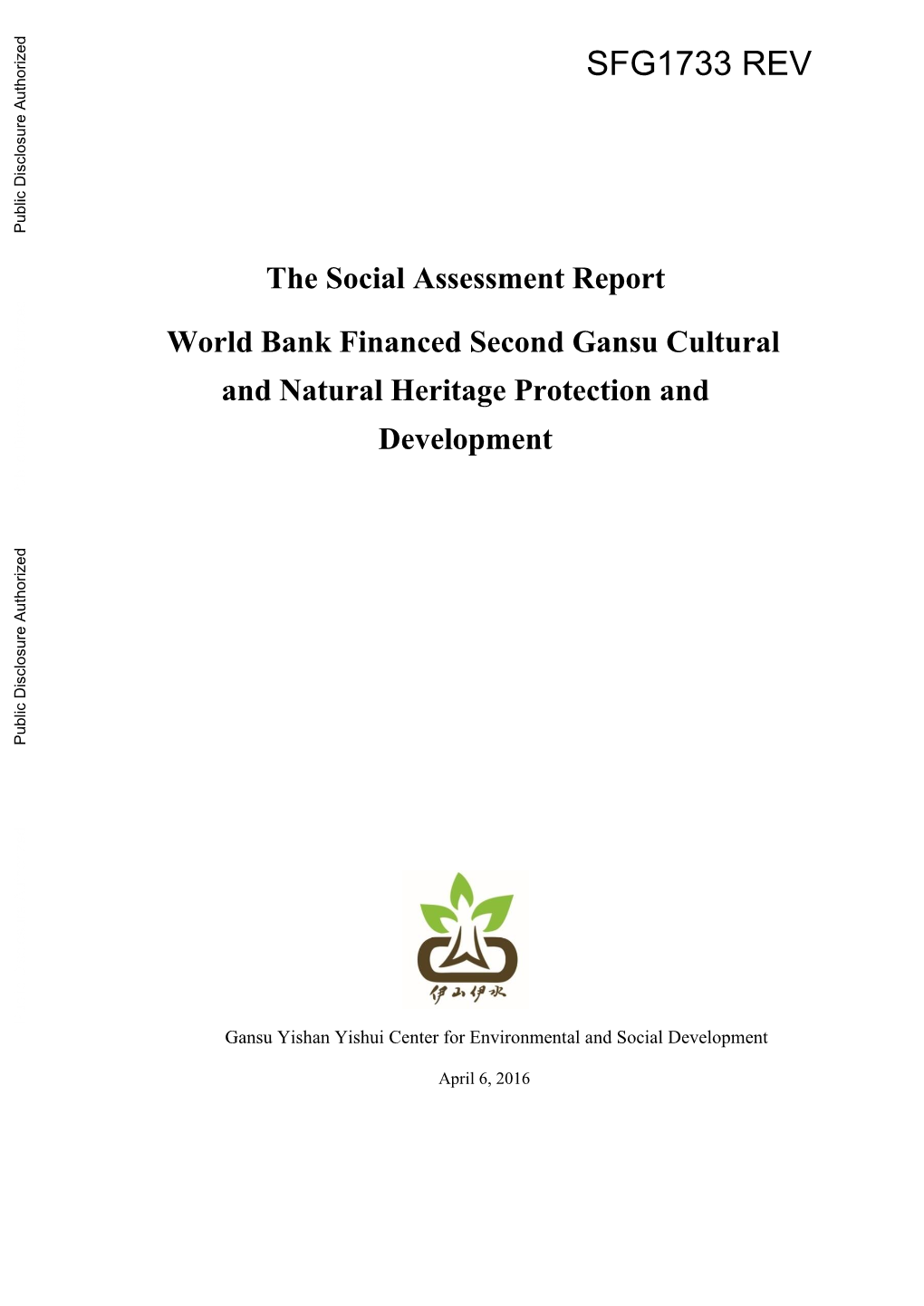 The Social Assessment Report World Bank Financed Second Gansu