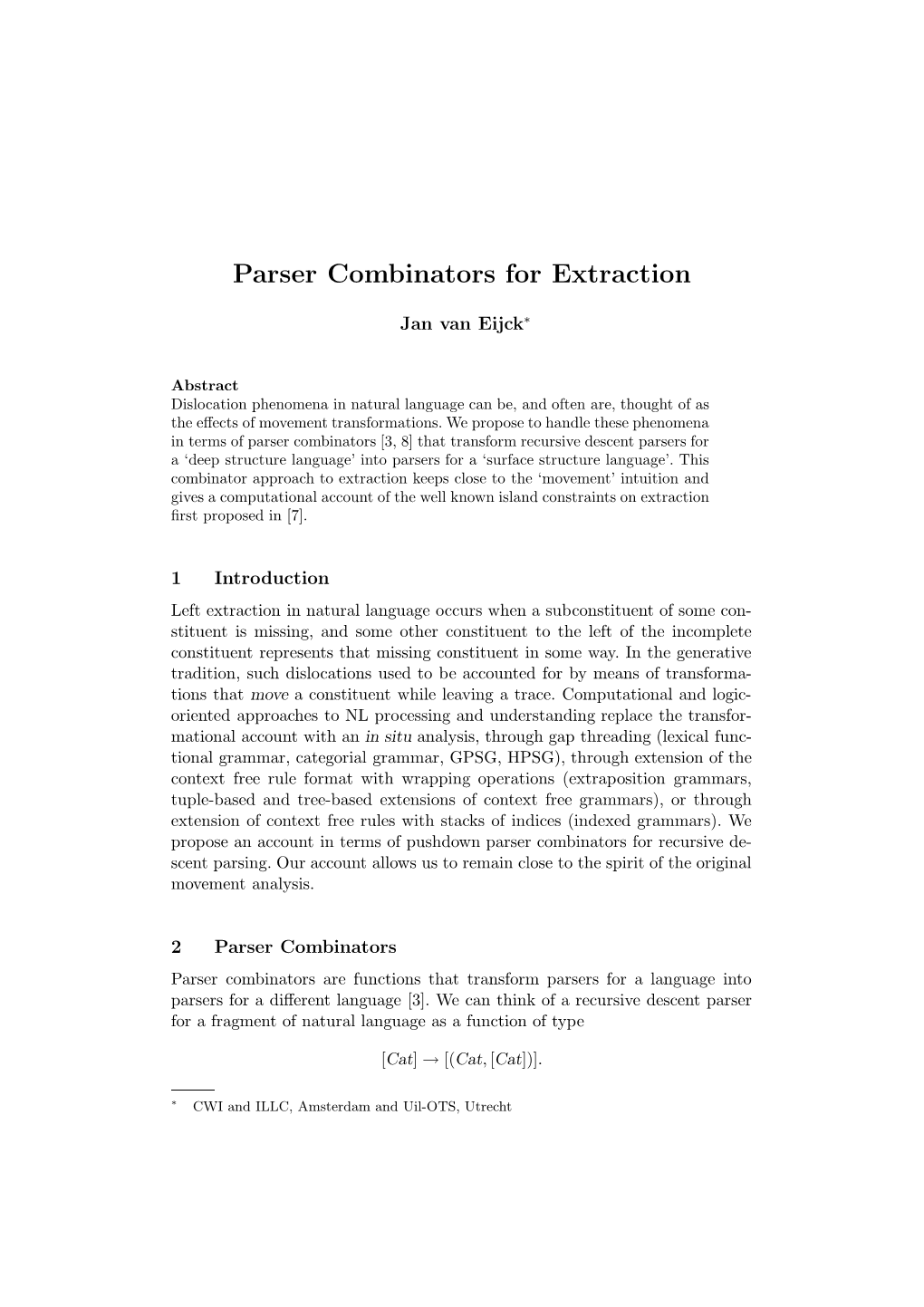 Parser Combinators for Extraction