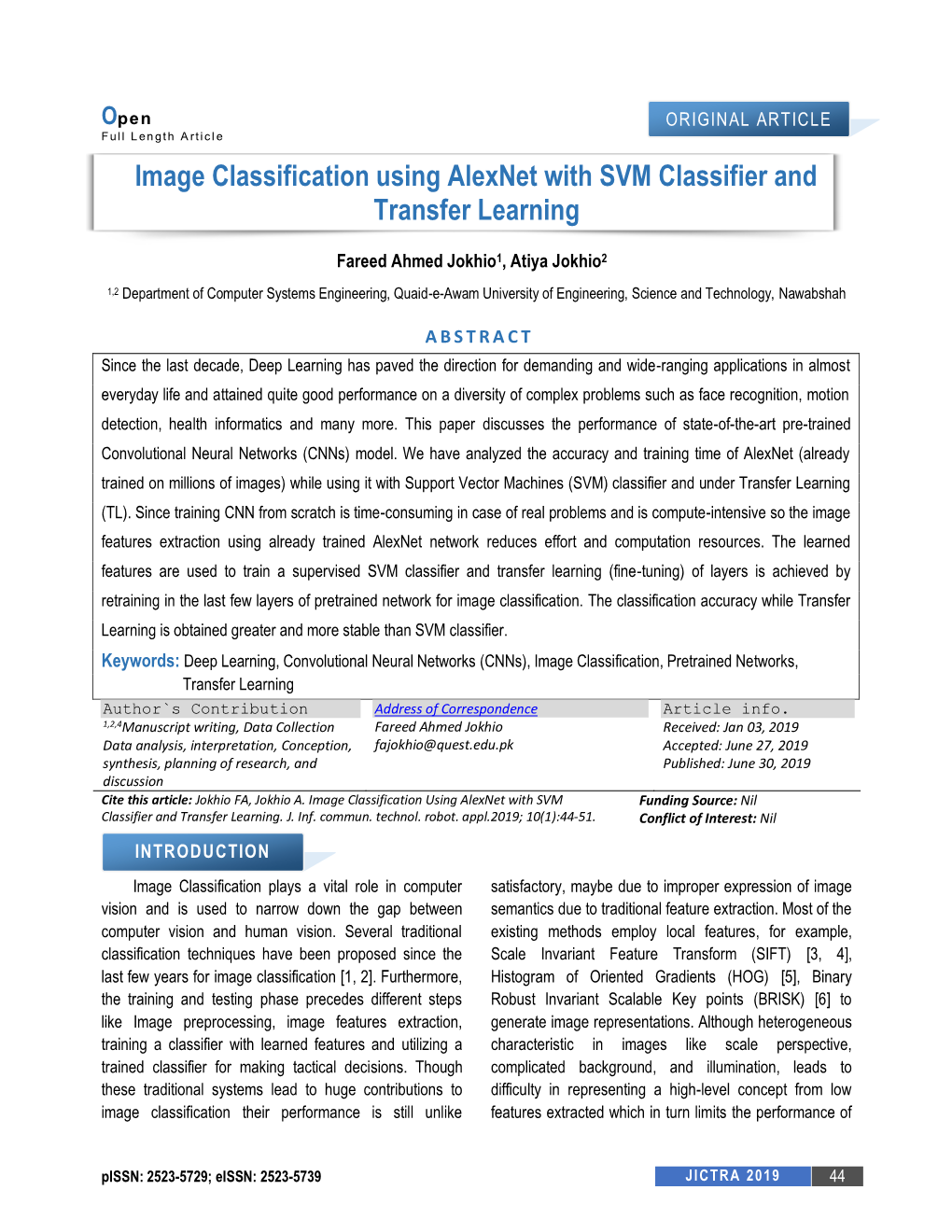 Image Classification Using Alexnet with SVM Classifier and Transfer Learning