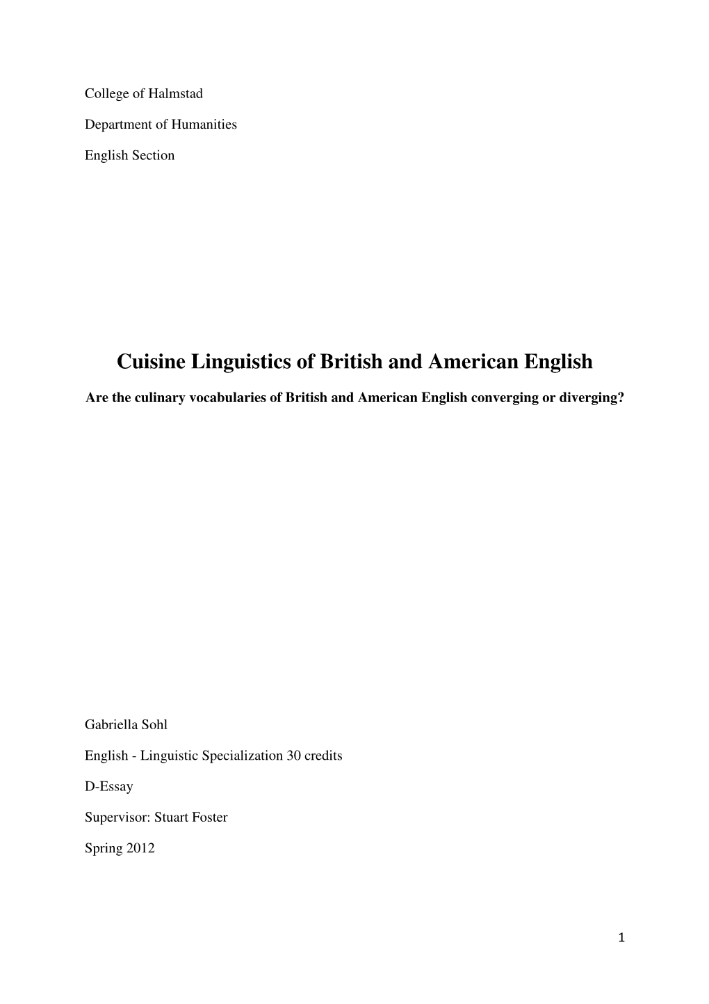 Cuisine Linguistics of British and American English