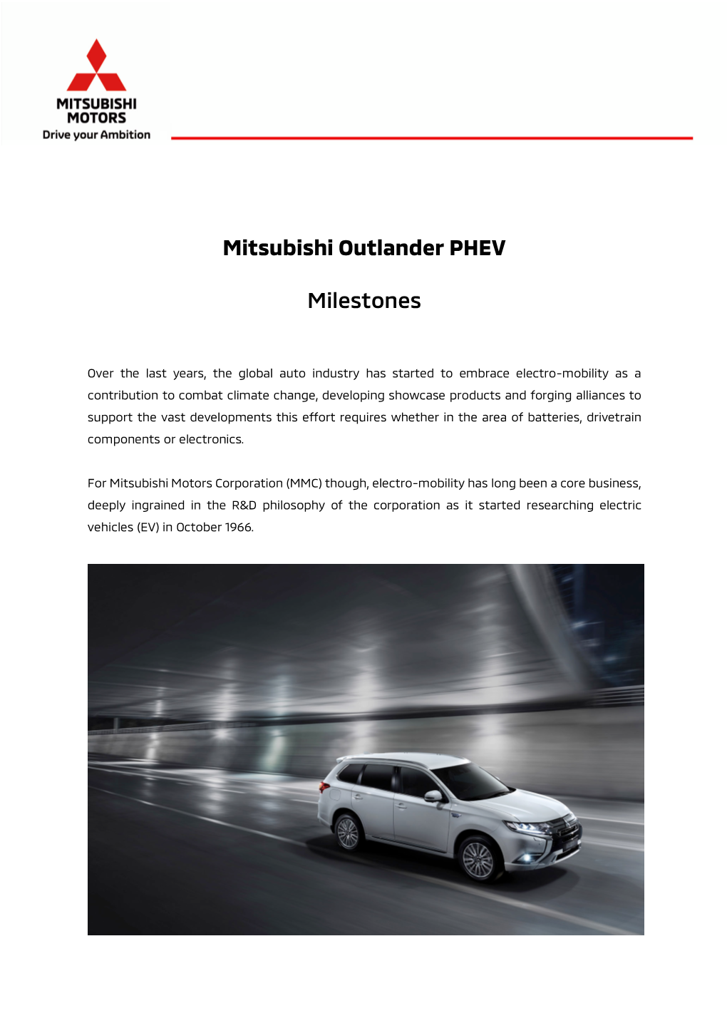 Mitsubishi Outlander PHEV Milestones