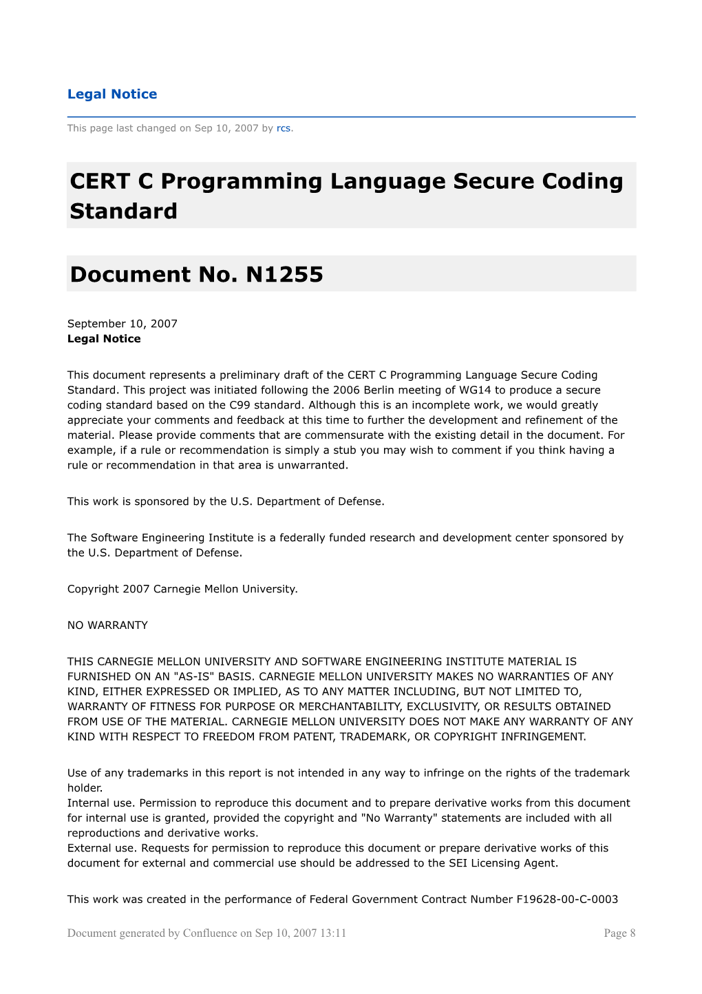 CERT C Programming Language Secure Coding Standard