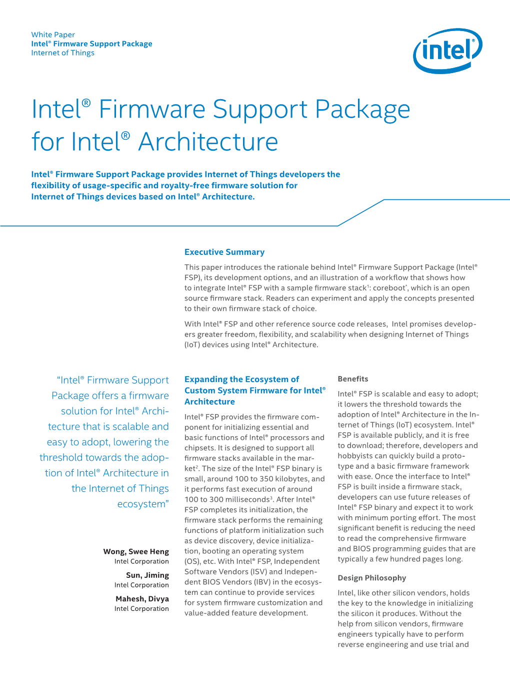 Intel® Firmware Support Package for Intel® Architecture