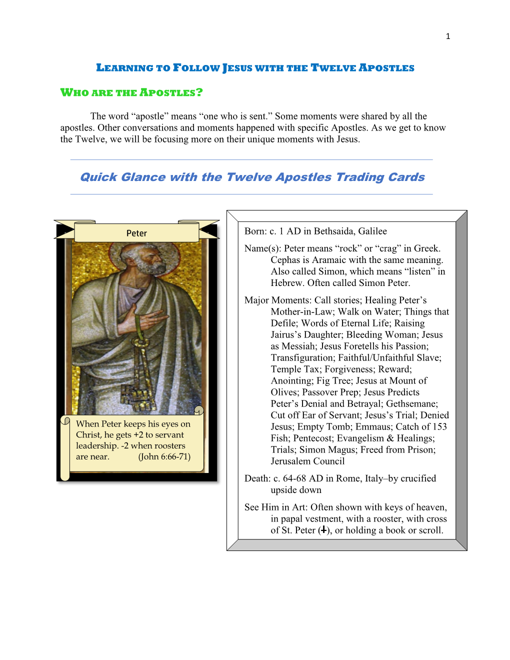 Quick Glance with the Twelve Apostles Trading Cards