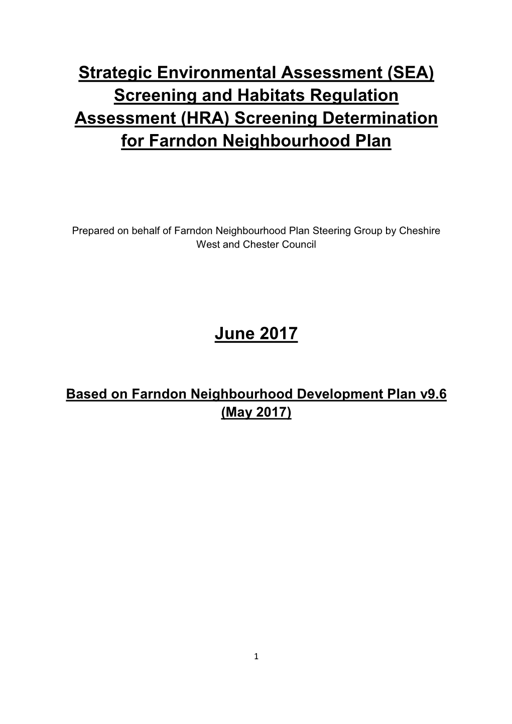 (HRA) Screening Determination for Farndon Neighbourhood Plan