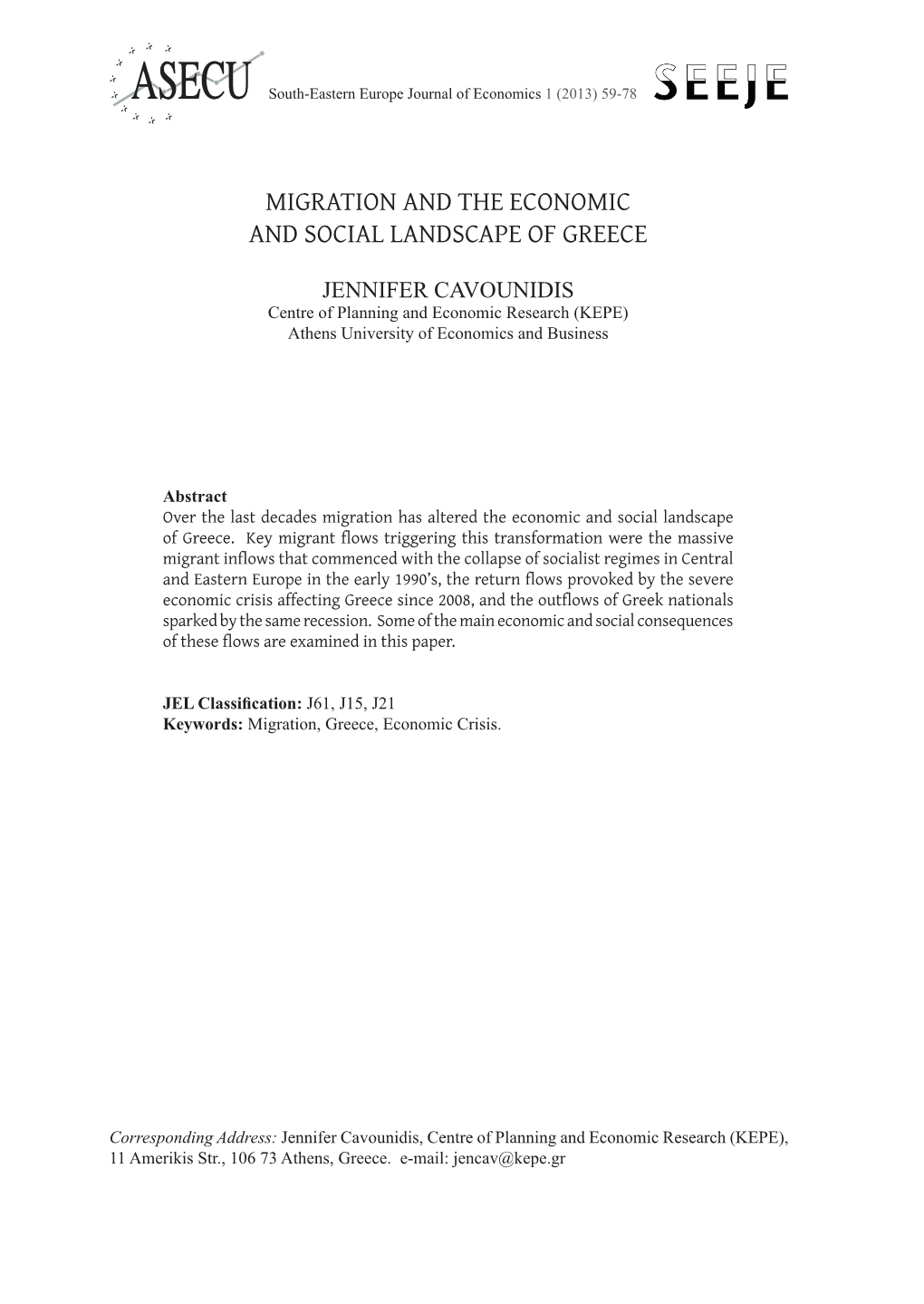 Migration and the Economic and Social Landscape of Greece