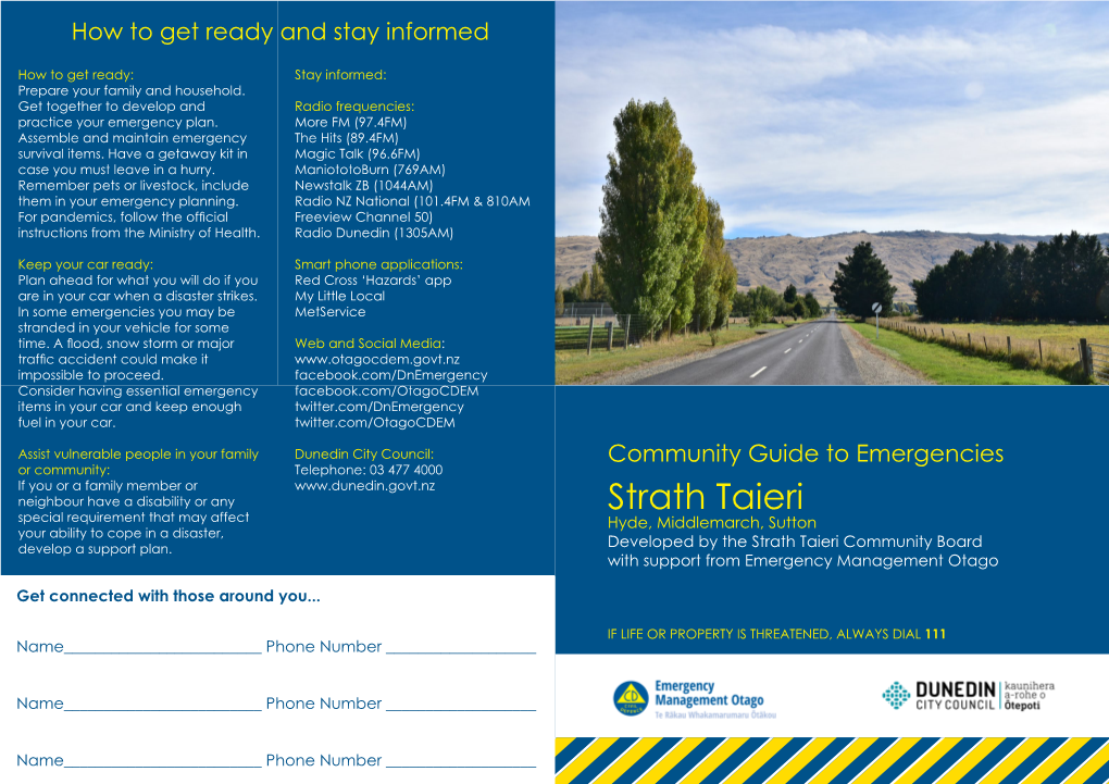 Strath Taieri Special Requirement That May Affect Hyde, Middlemarch, Sutton Your Ability to Cope in a Disaster, Develop a Support Plan