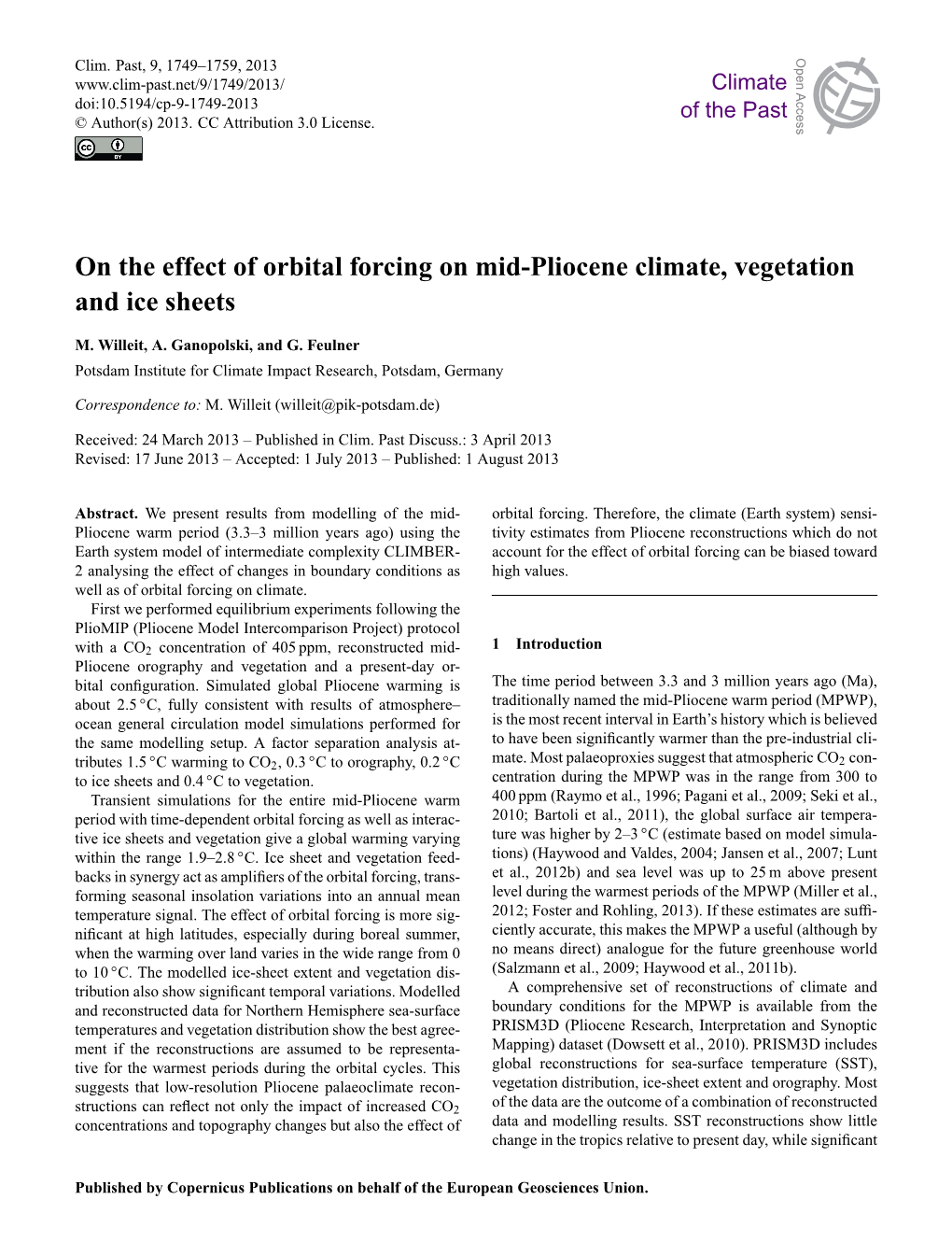 On the Effect of Orbital Forcing on Mid-Pliocene Climate, Vegetation and Ice Sheets