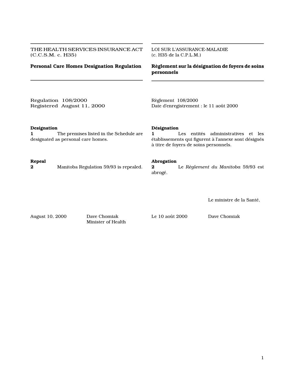 Personal Care Homes Designation Regulation Règlement Sur La Désignation De Foyers De Soins Personnels