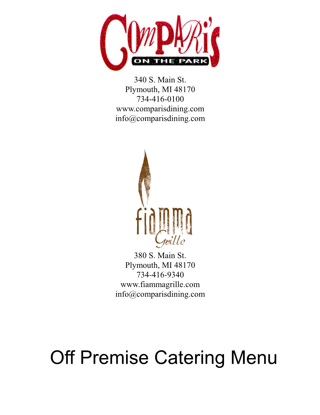Off Premise Catering Menu ENTREES Half and Full Pans