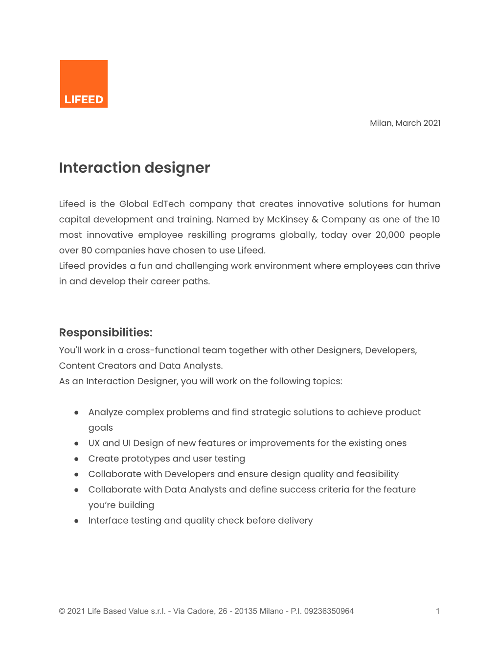 Interaction Designer Application