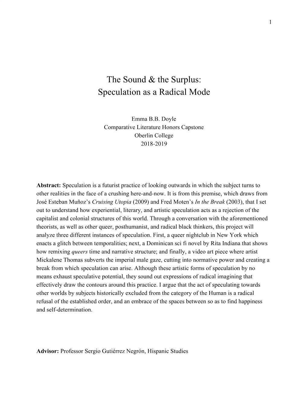 The Sound & the Surplus: Speculation As a Radical Mode