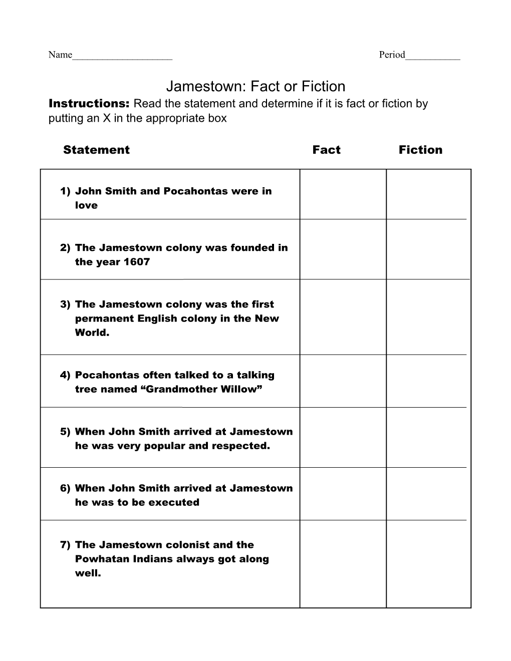 Jamestown: Fact Or Fiction