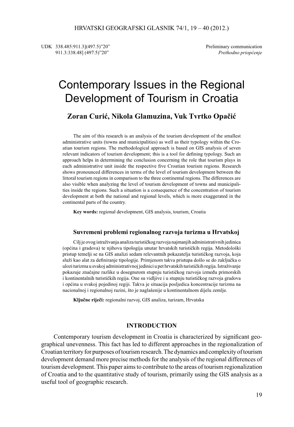 Contemporary Issues in the Regional Development of Tourism in Croatia