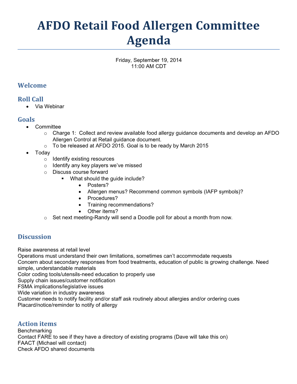 AFDO Retail Food Allergen Committee Agenda s1