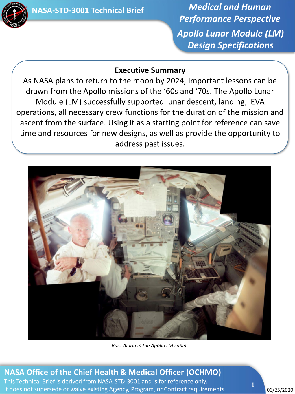 Apollo Lunar Module (LM) Design Specifications Medical And