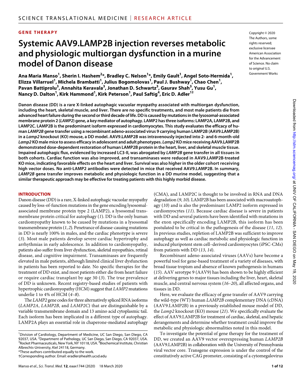 Systemic AAV9.LAMP2B Injection Reverses