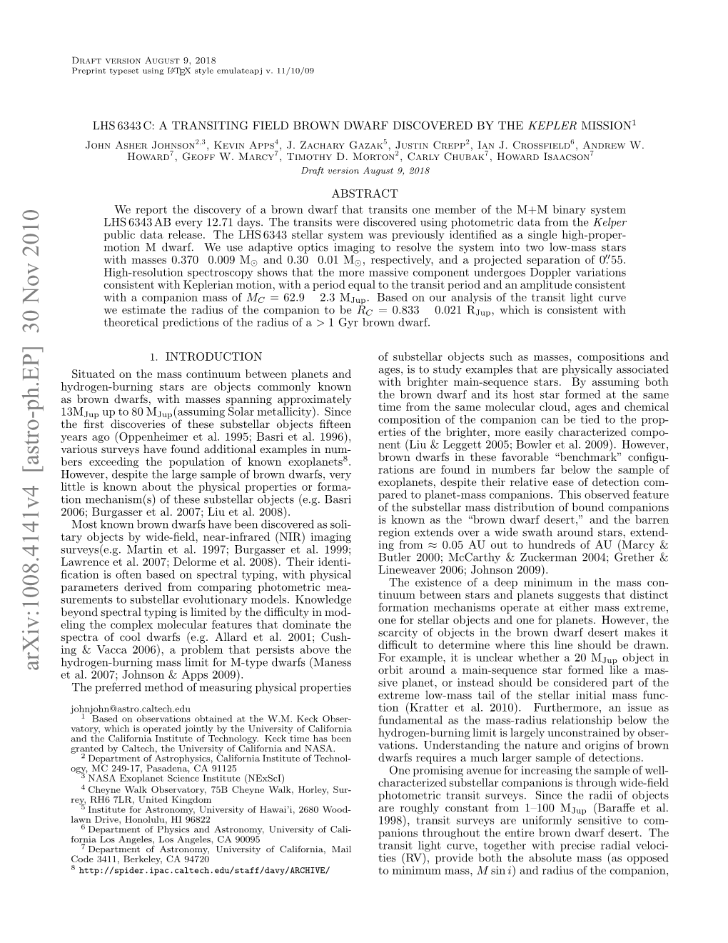 Arxiv:1008.4141V4 [Astro-Ph.EP] 30 Nov 2010 Ta.20;Jhsn&Ap 2009)