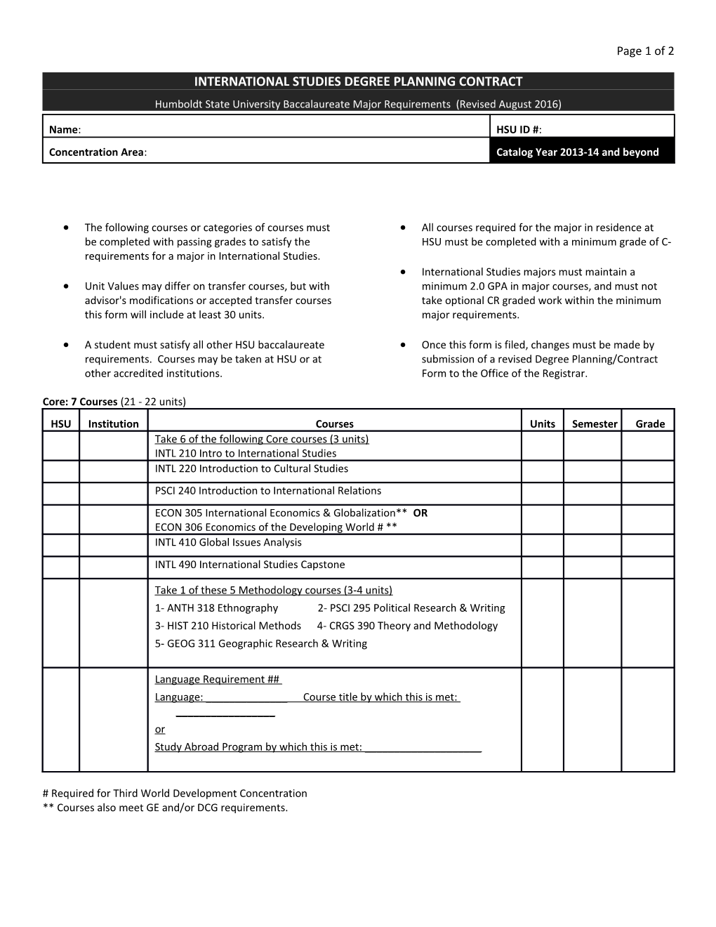 International Studies Degree Planning Contract