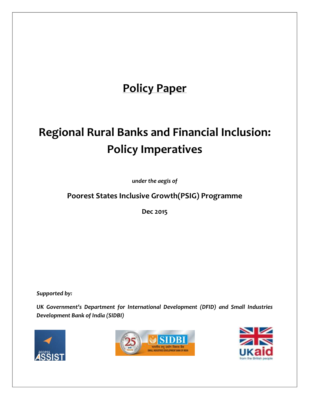 Policy Paper Regional Rural Banks and Financial Inclusion