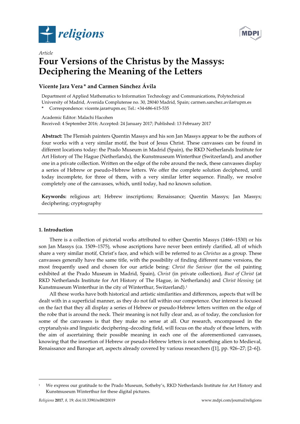 Four Versions of the Christus by the Massys: Deciphering the Meaning of the Letters