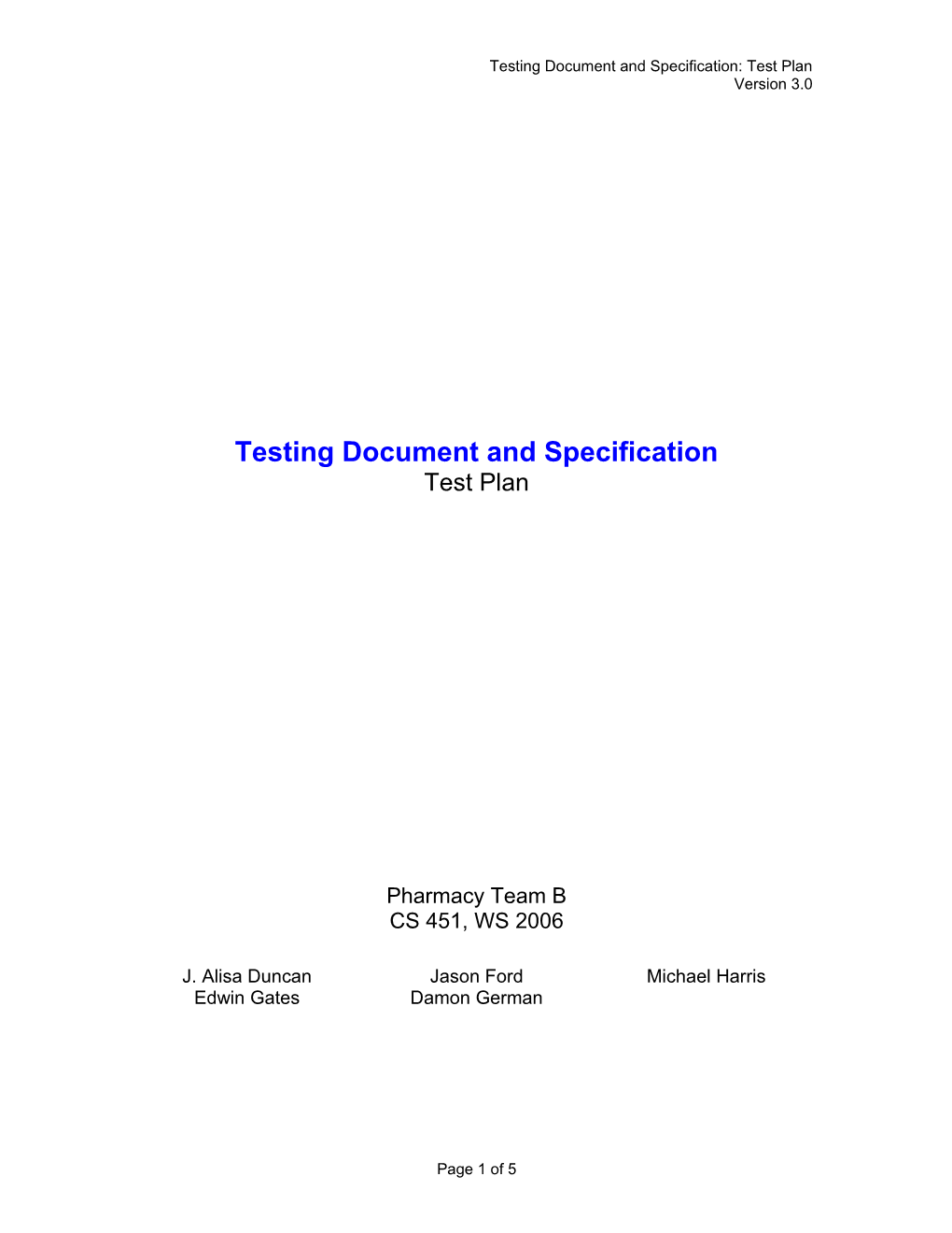 Testing Document and Specification