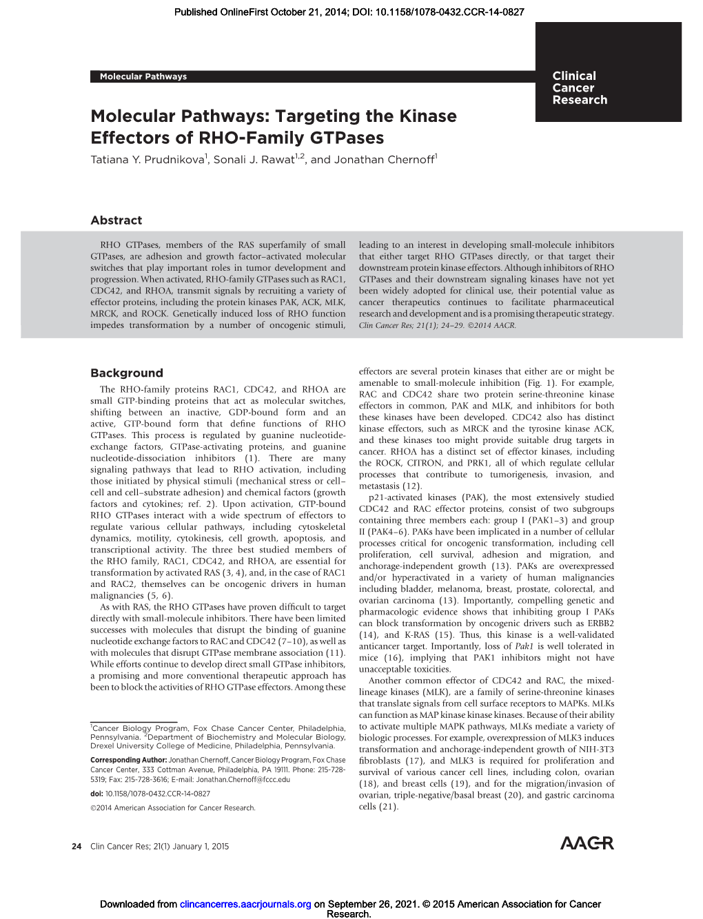 Targeting the Kinase Effectors of RHO-Family Gtpases Tatiana Y