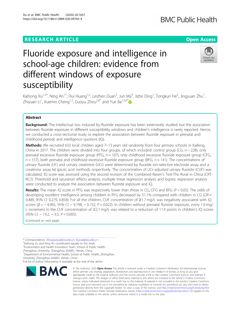 Fluoride Exposure and Intelligence in School-Age Children