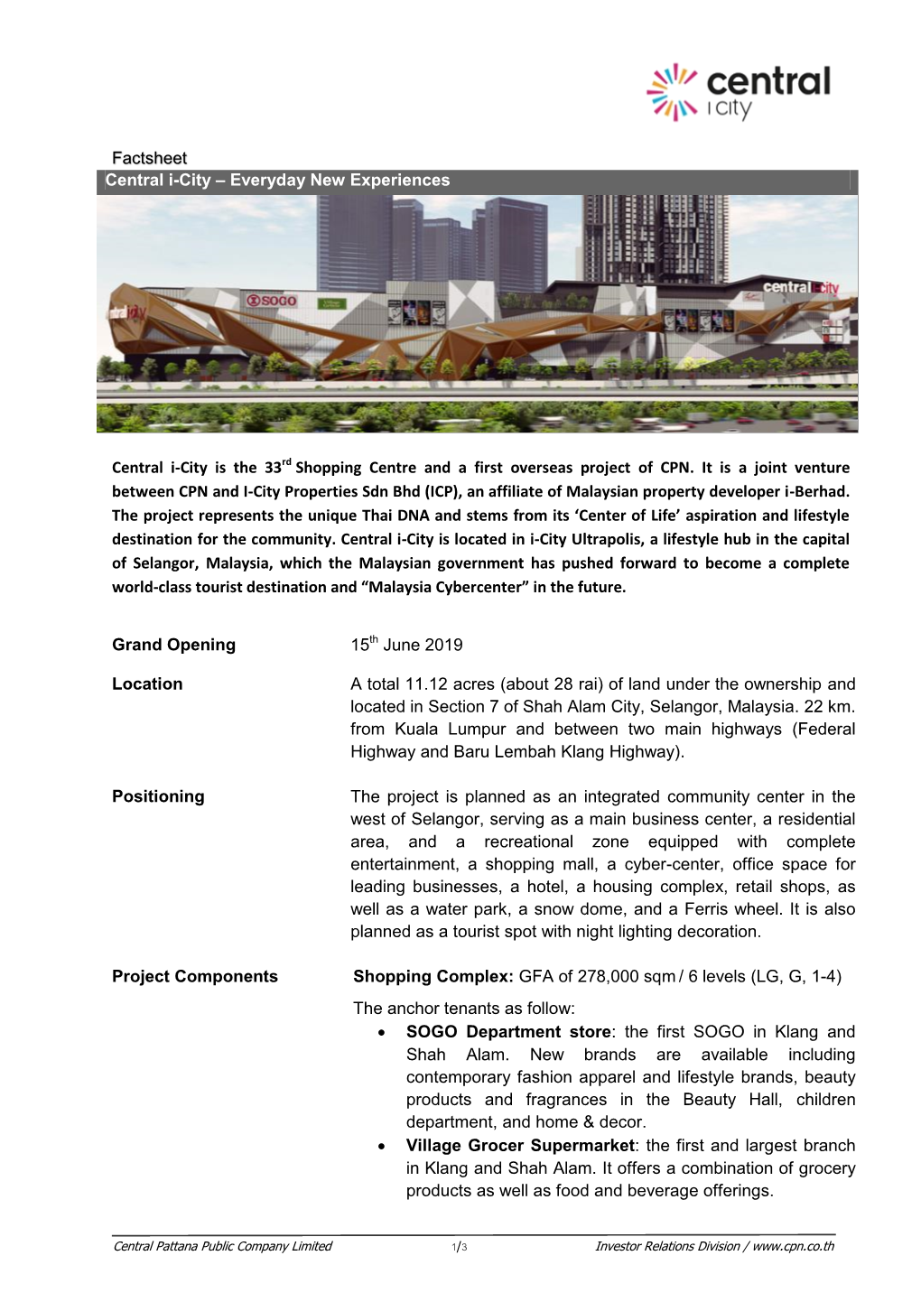 Factsheet Central I-City – Everyday New Experiences