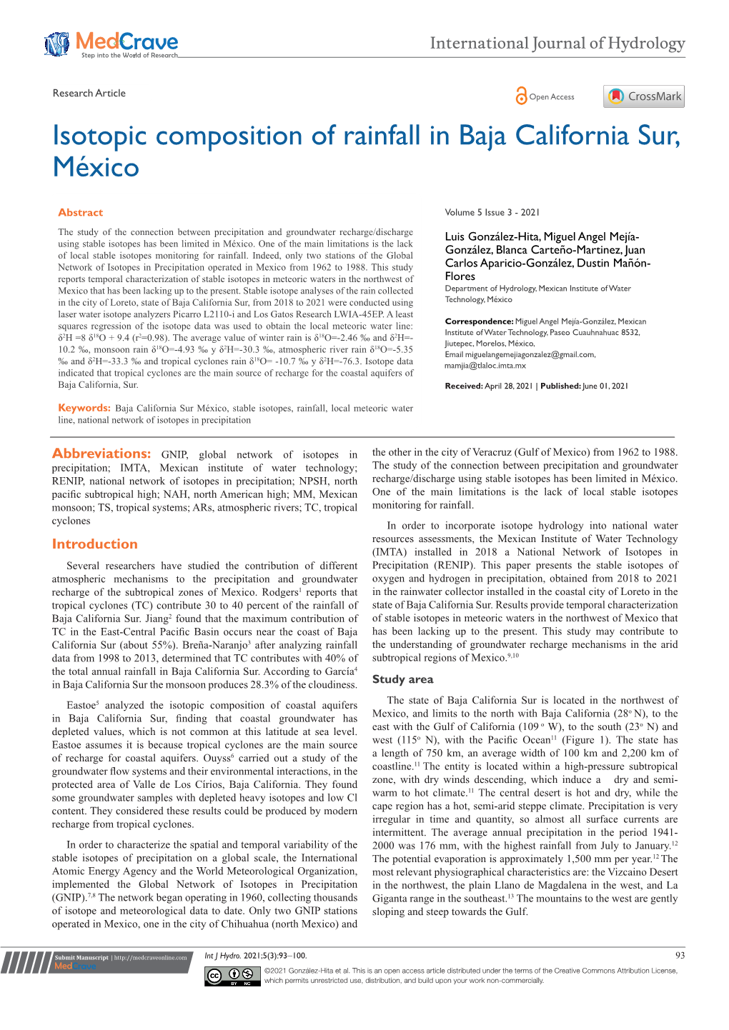 Isotopic Composition of Rainfall in Baja California Sur, México