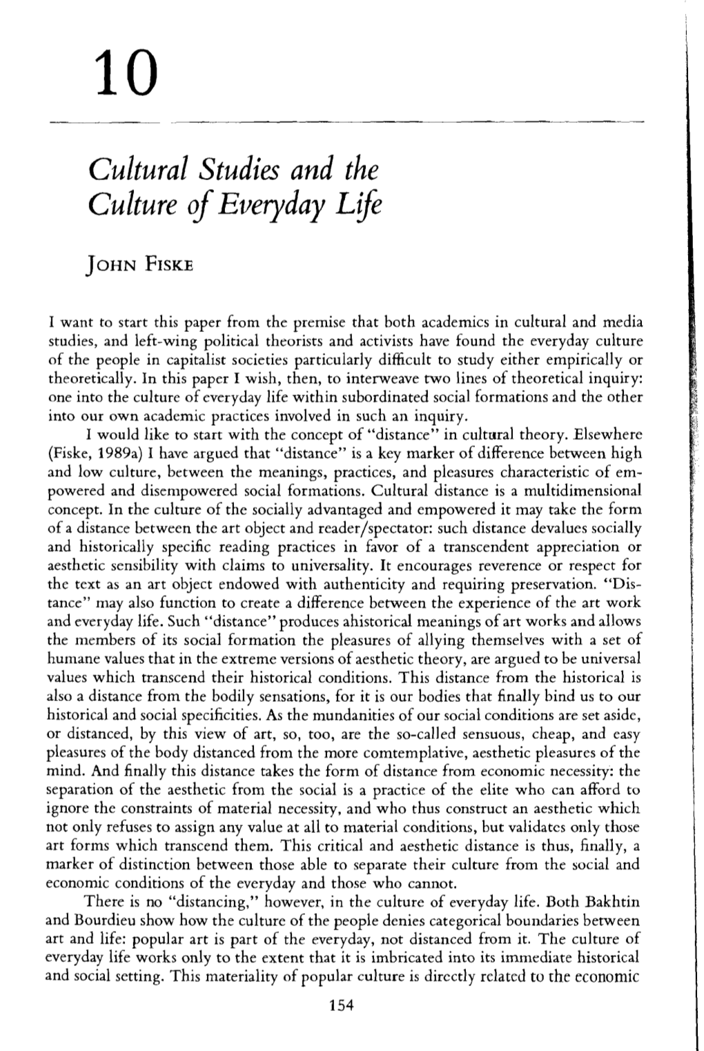 Cultural Studies and the Culture of Everyday Life